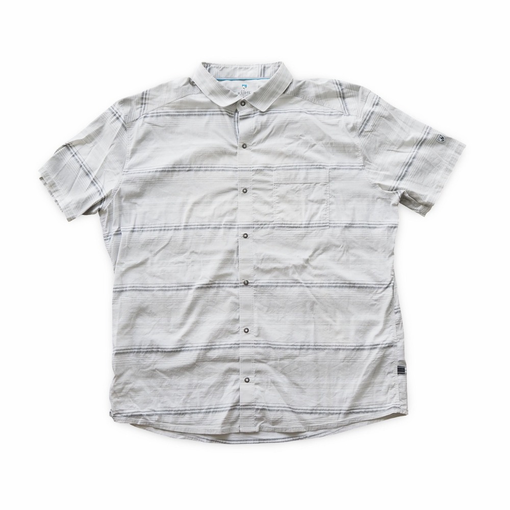 KUHL Intriguer Short Sleeve Striped Button Down Shirt Mens XL White Gray Snap